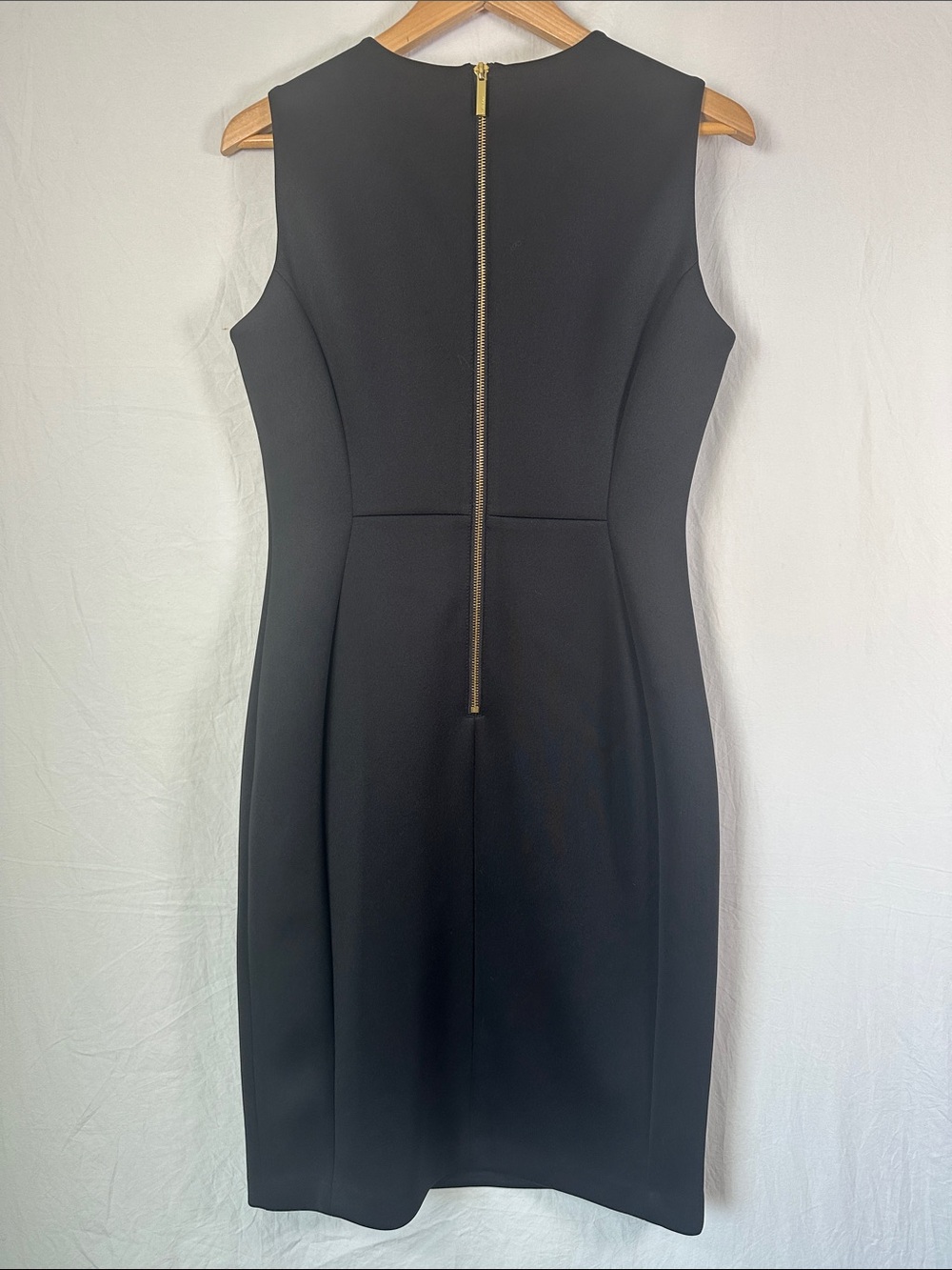 Calvin Klein Black Sleeveless Midi Sheath Dress with Gold Back Zip - Picture 3 of 7